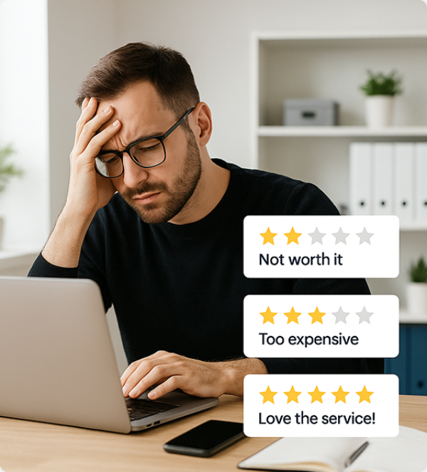 Frustrated man on laptop